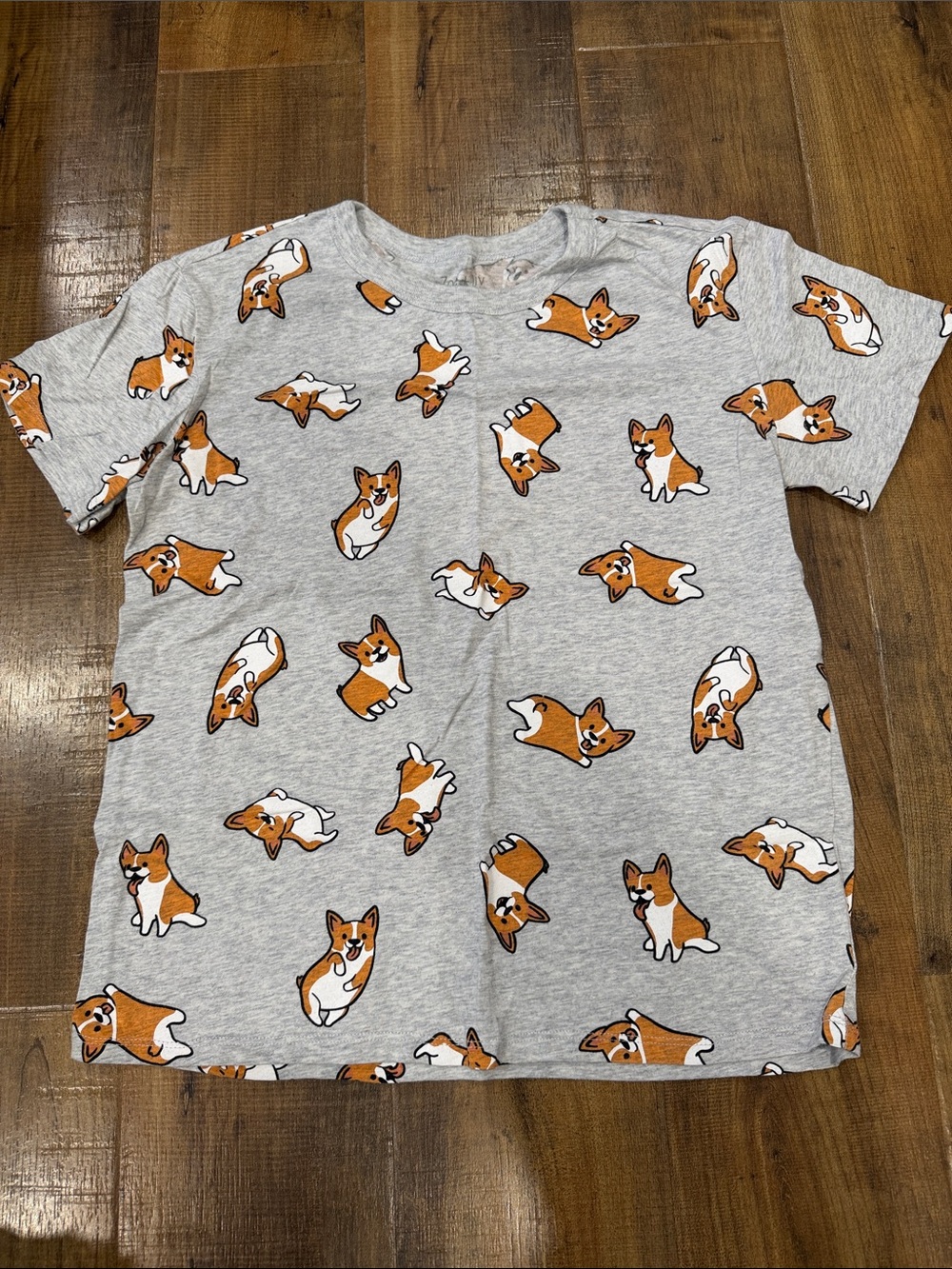 Zoe + Liv Gray Tee with Orange & White Corgi Print